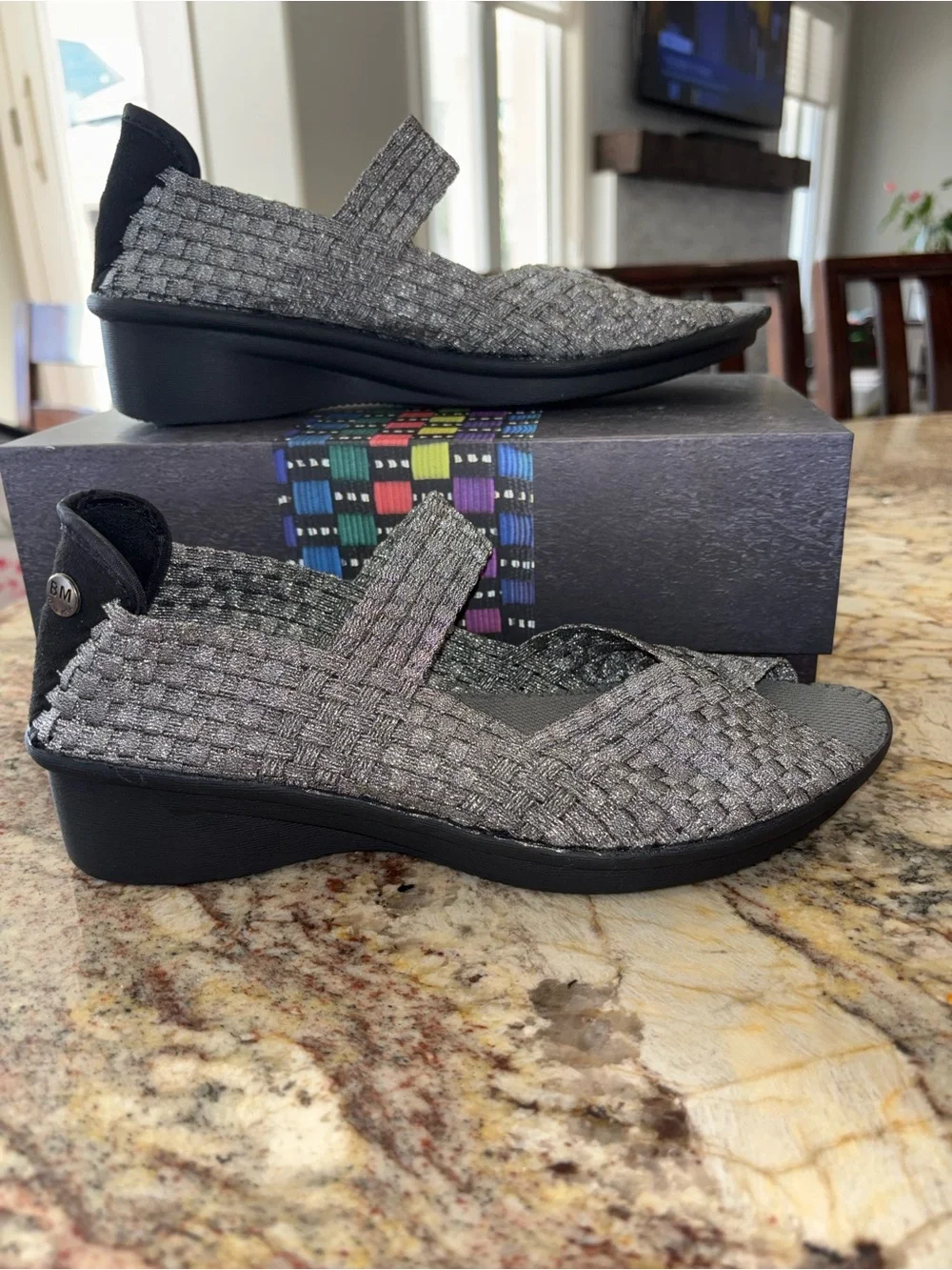 Bernie Mev Woven Stretch Slingback Sandals in Metallic Gray 🆕 - Picture 1 of 9